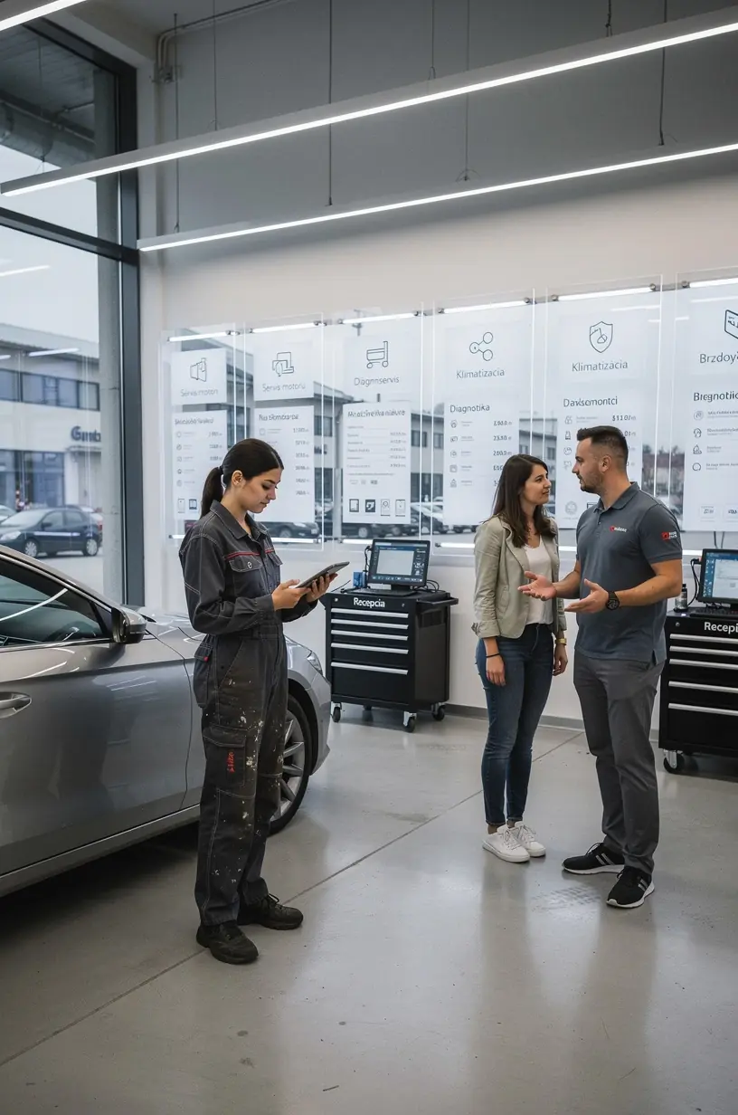Interiér overeného autoservisu so zreteľom na čistotu a profesionálne vybavenie